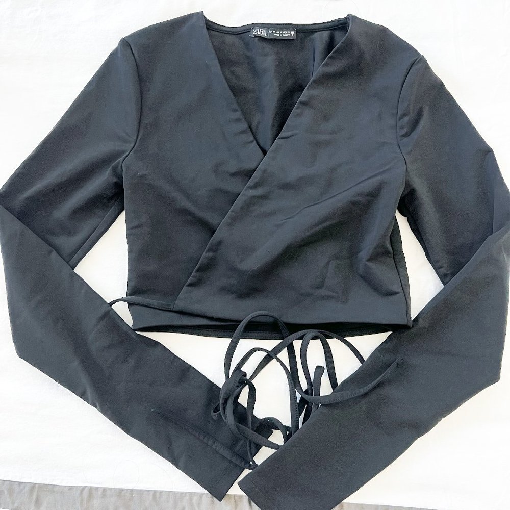 Long Sleeve Wrap Top in Black